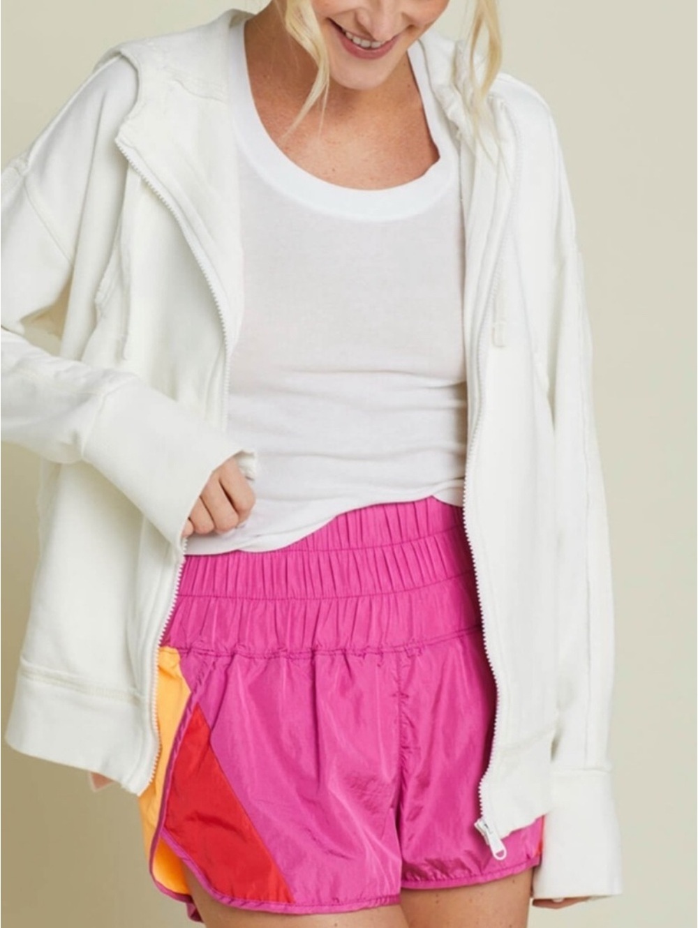 Free People Movement Colorblock Way Home Shorts Pink Peach Sz M EUC